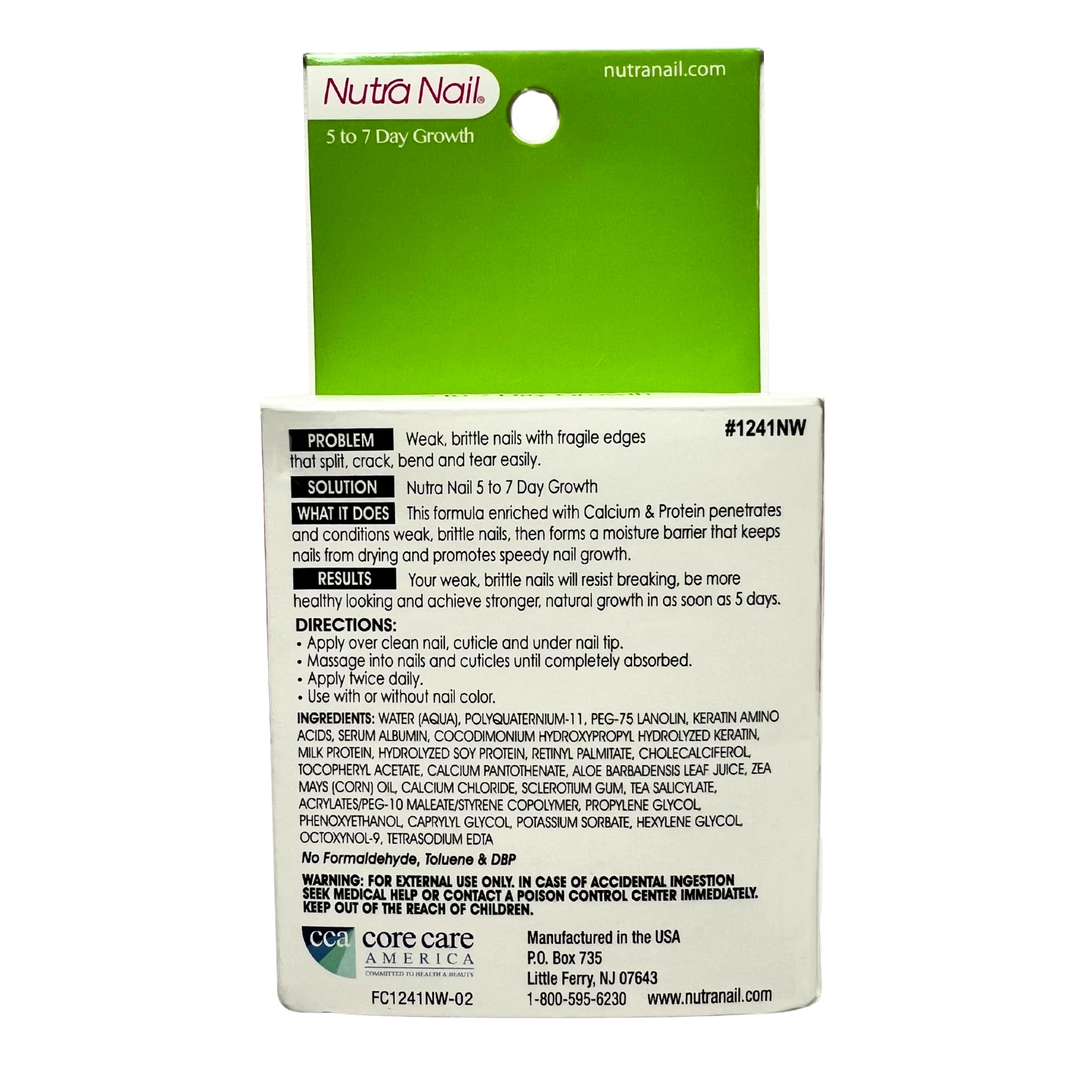 Nutra Nail packaging box provides clear sizing for convenient home use.