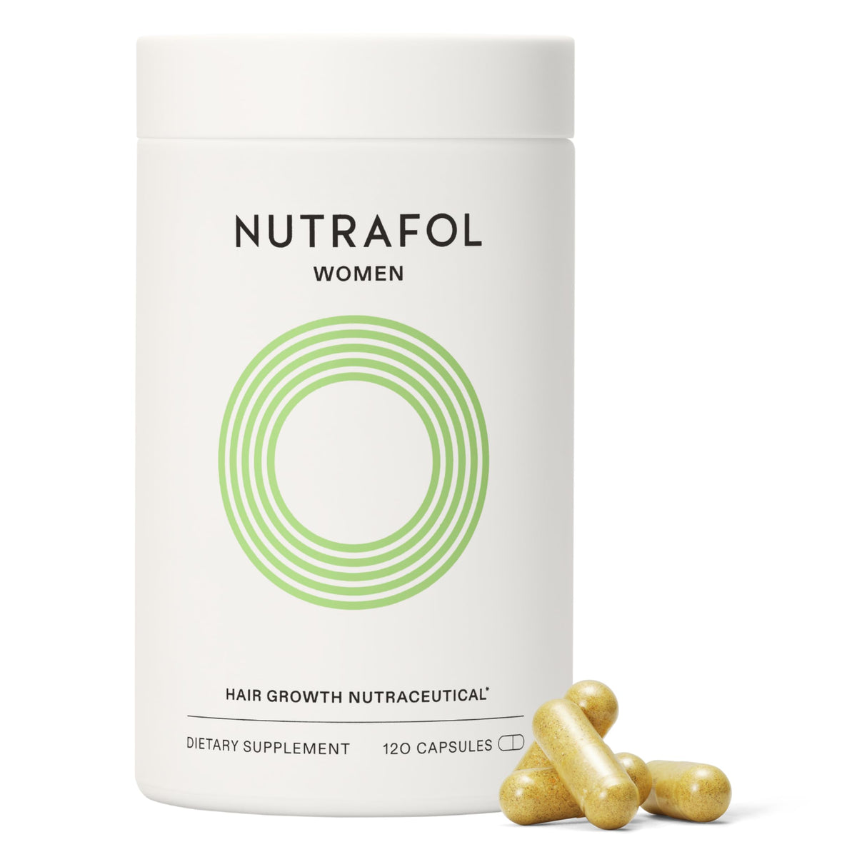 Nutrafol bottle front view showing label and product clarity benefit