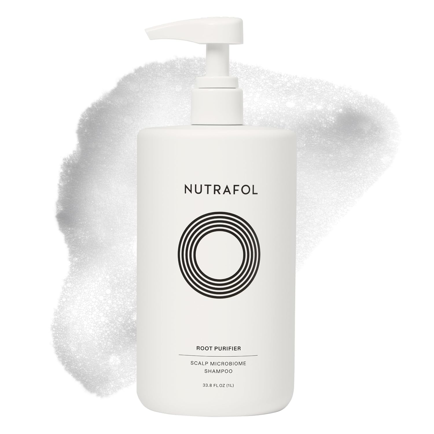 Nutrafol front bottle view showing 1L size and clear labeling benefits
