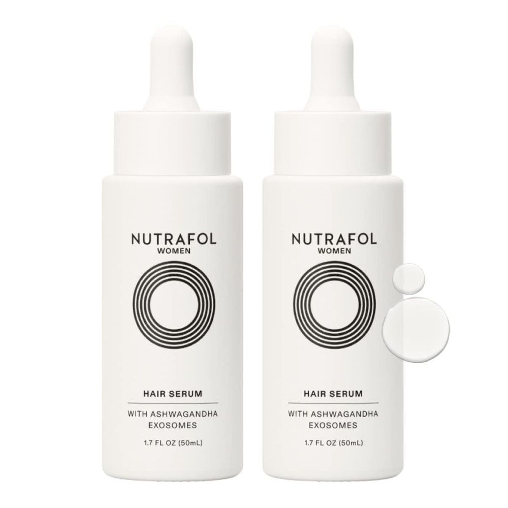 Nutrafol front packaging showing two bottles and benefits