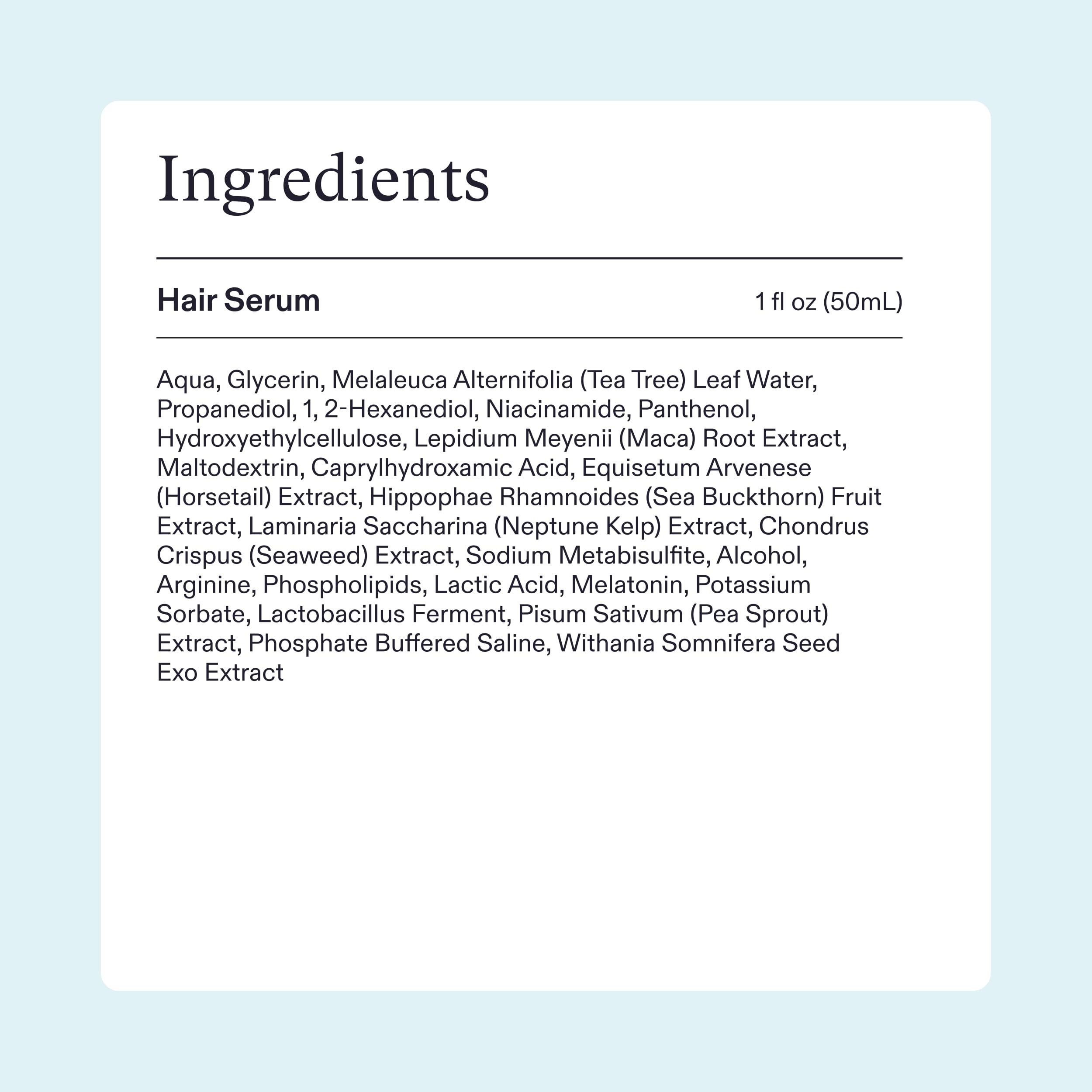 Nutrafol ingredients layout featuring Ashwagandha Exosomes and peptides for potency