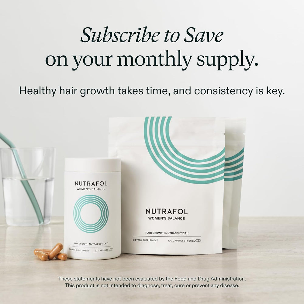 Pouring a Nutrafol pouch into a jar to refill and maintain routine
