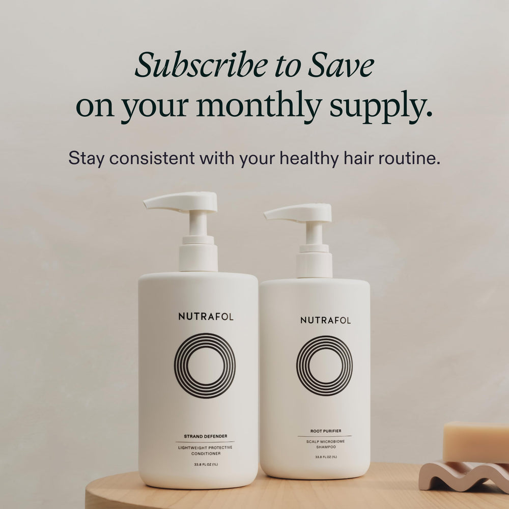 Nutrafol product label close-up highlighting vegan proteins and prebiotics