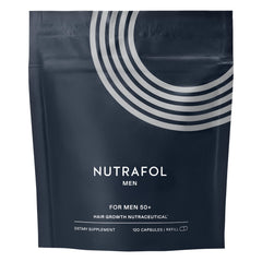 Nutrafol Men 50+ front pouch showing refill packaging and brand benefit