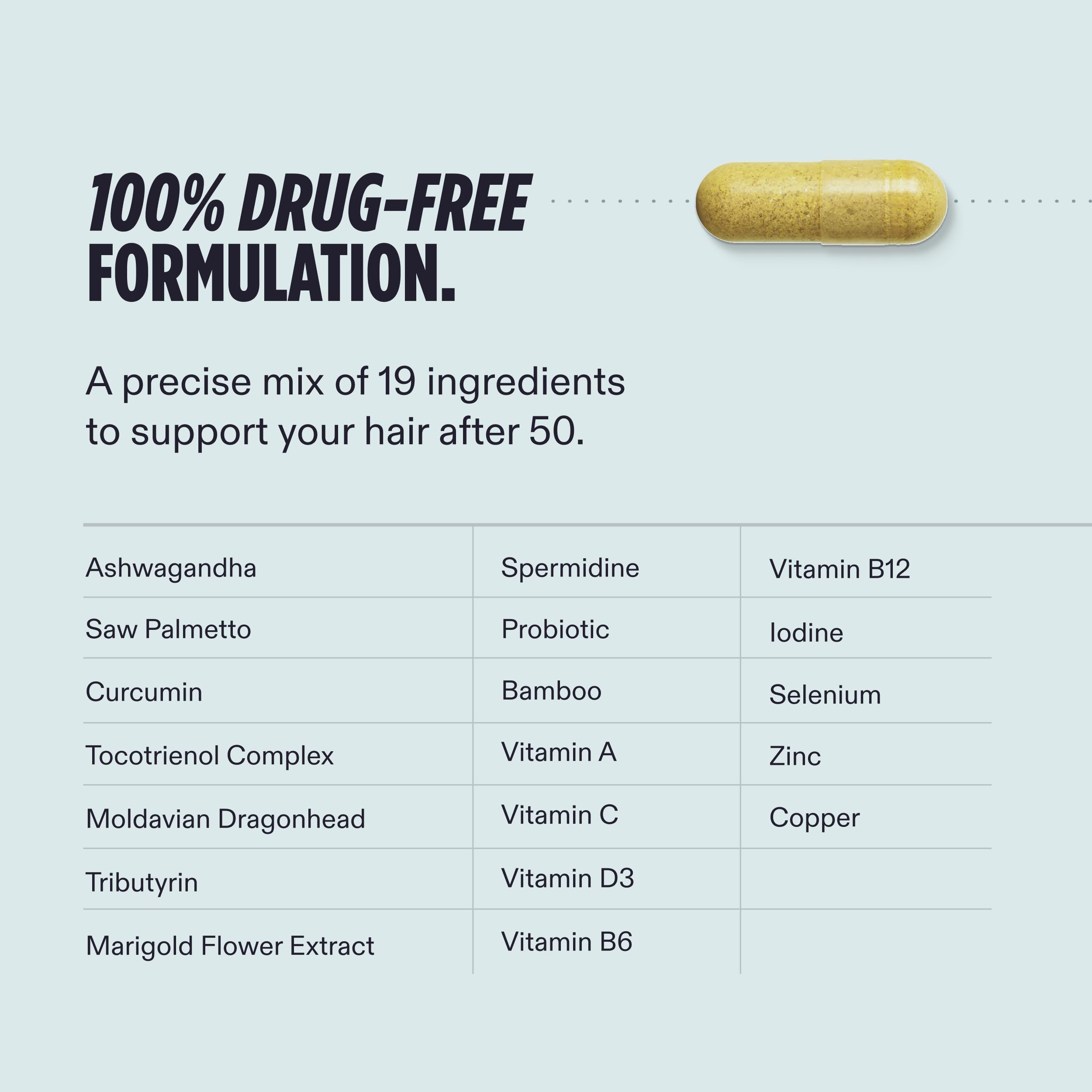Nutrafol Men 50+ on bathroom shelf lifestyle scene showing routine-friendly benefit