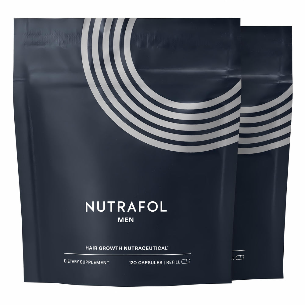 Nutrafol front packaging showing brand and two-month refill supply benefit