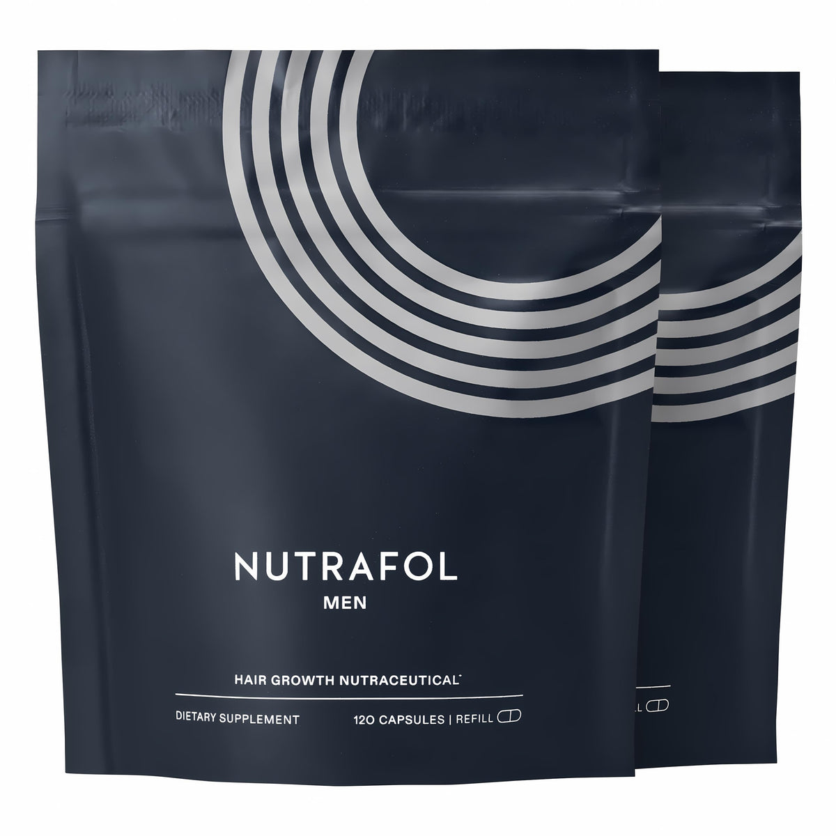 Nutrafol front packaging showing brand and two-month refill supply benefit
