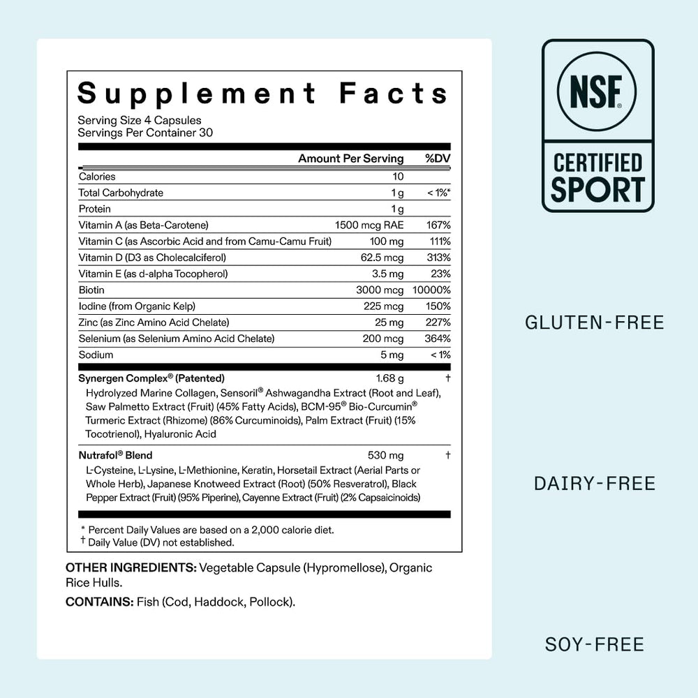 Pouring Nutrafol refill pouch into jar demonstrating simple refill process