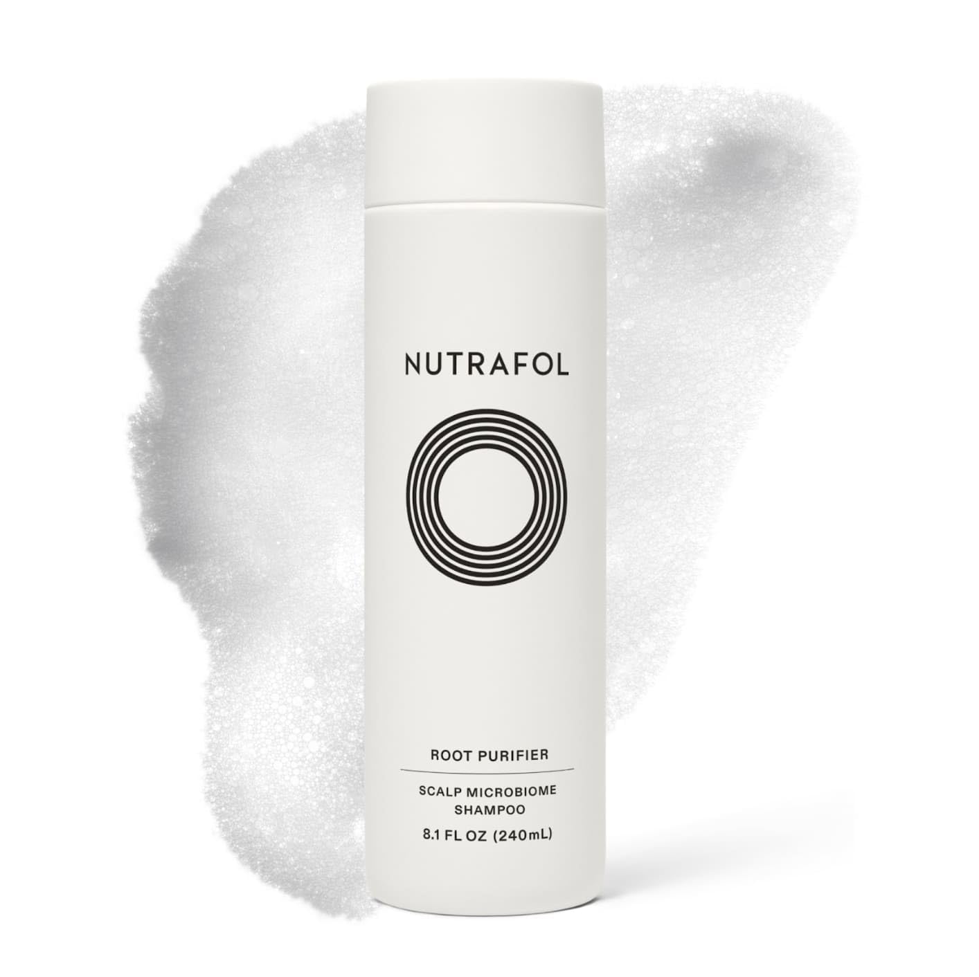 Nutrafol bottle front packaging showing product and volume, conveys trusted formulation