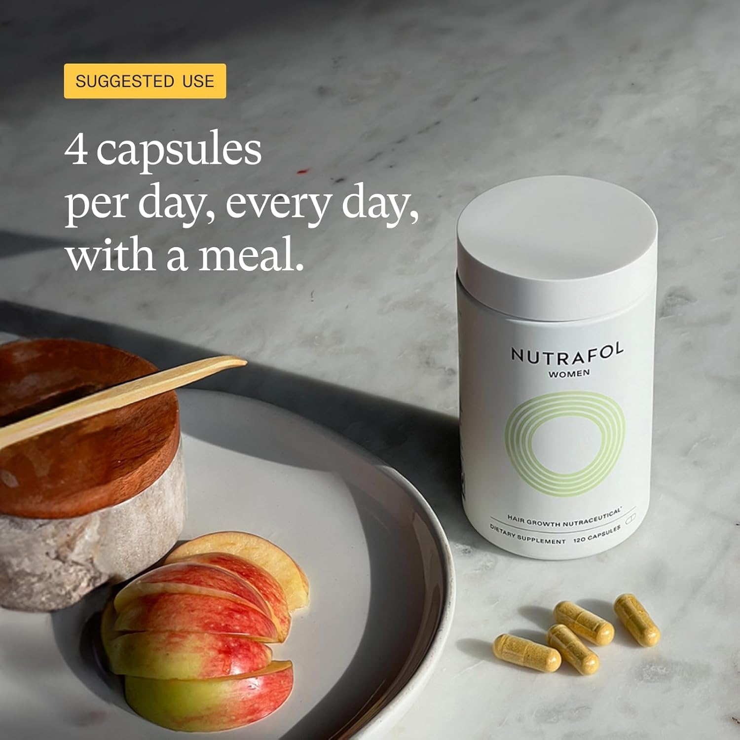 Nutrafol recycled refill pouch emphasizing reduced plastic waste