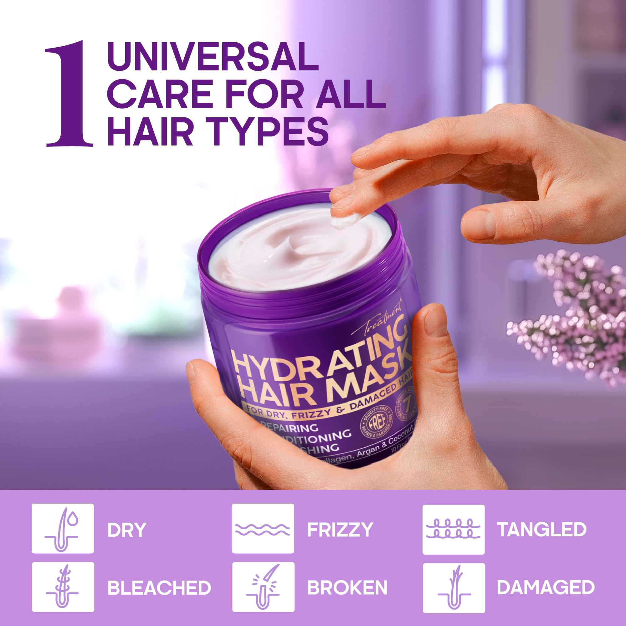 NutraHarmony Hydrating Hair Mask application hands showing easy, spa-like pampering for frizz-prone hair.