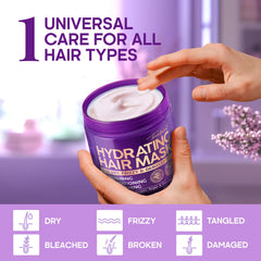 NutraHarmony Hydrating Hair Mask application hands showing easy, spa-like pampering for frizz-prone hair.