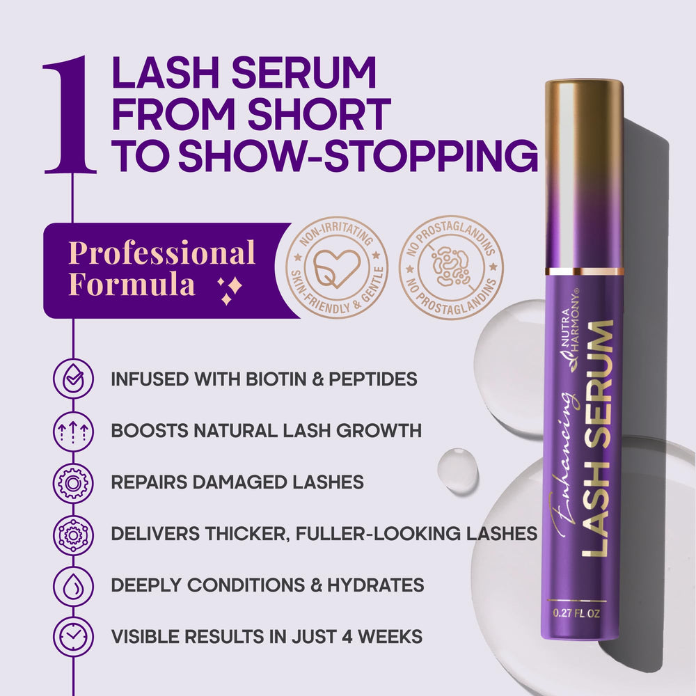 NutraHarmony lash-serum-closeup-lashes hints at fuller-looking lashes with keratin and biotin.