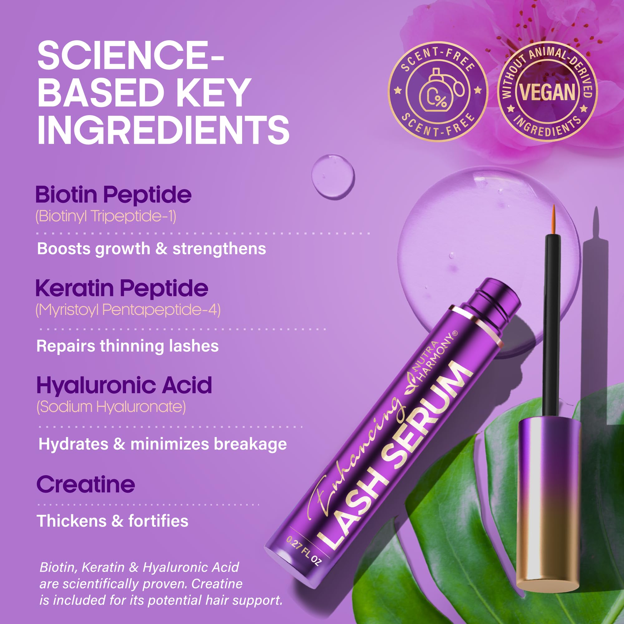 NutraHarmony lash-serum-packaging-box emphasizes vegan and cruelty-free branding.