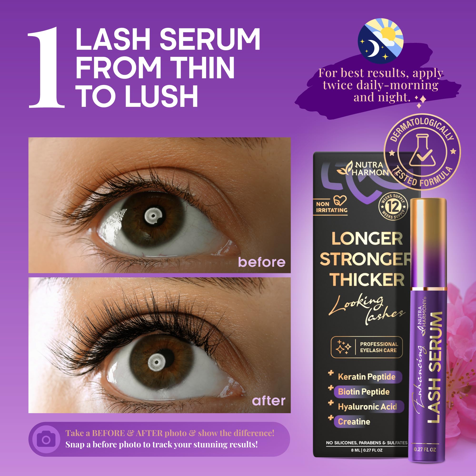 NutraHarmony lash-serum-tube-detail shows premium bottle for easy daily use.