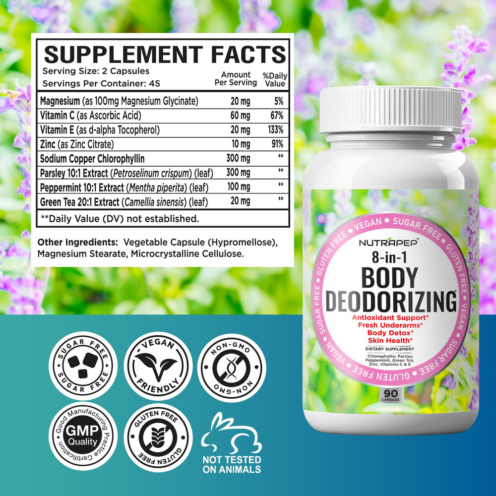 NutraPep packaging info highlighting 90 capsules and 45-day supply.