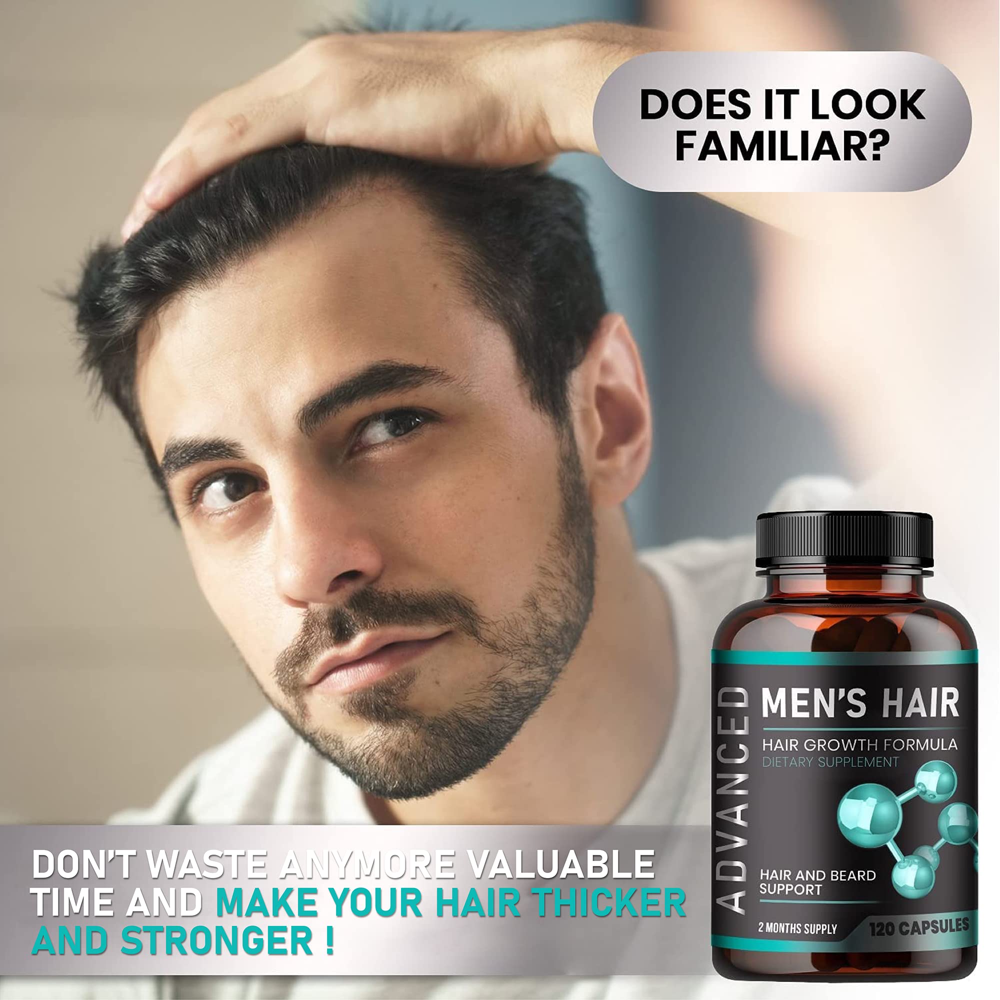 NutraPro beard-support visual implies potential beard growth complement with hair vitamins.