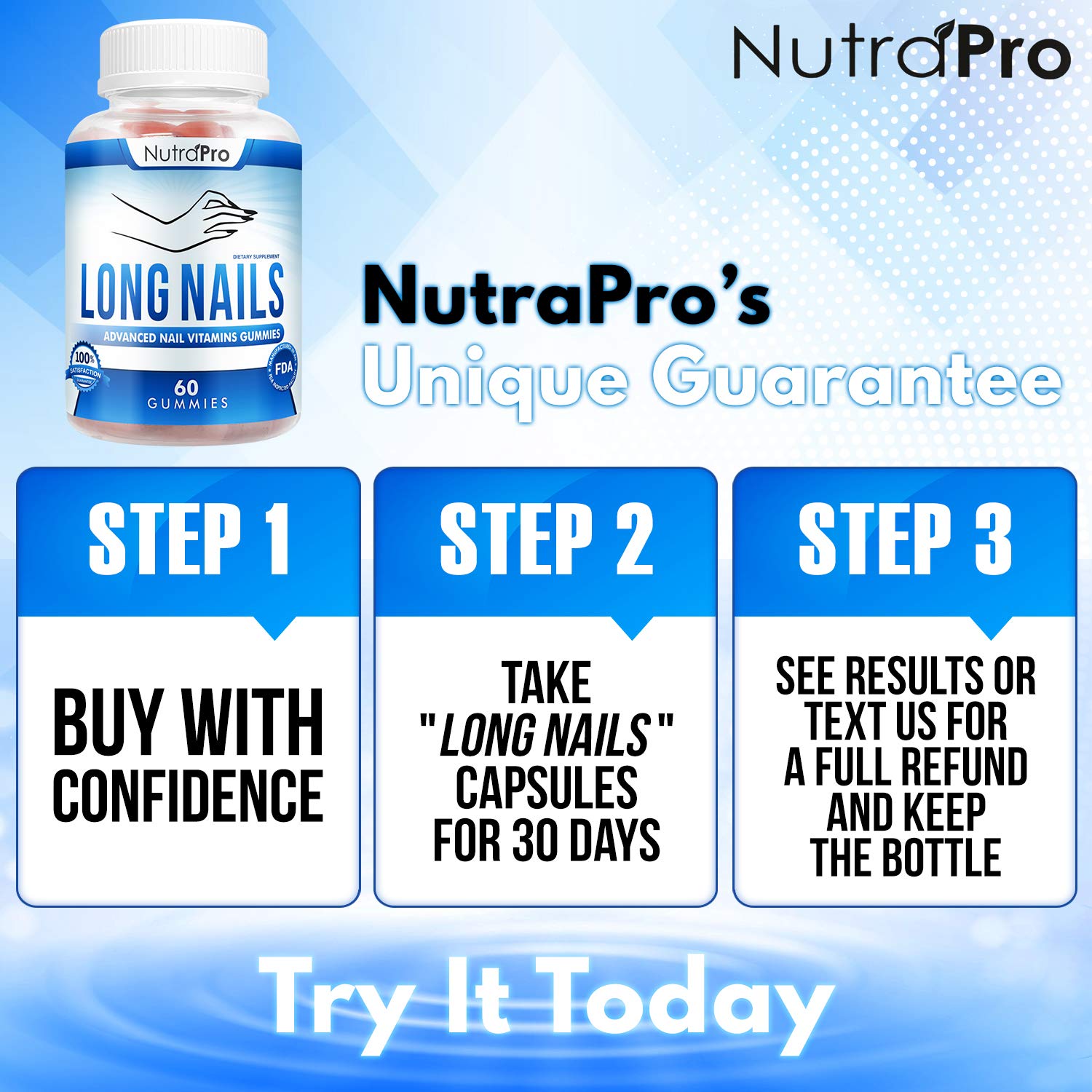NutraPro Nail Growth Gummies colorful pack signals fruit-flavored care.