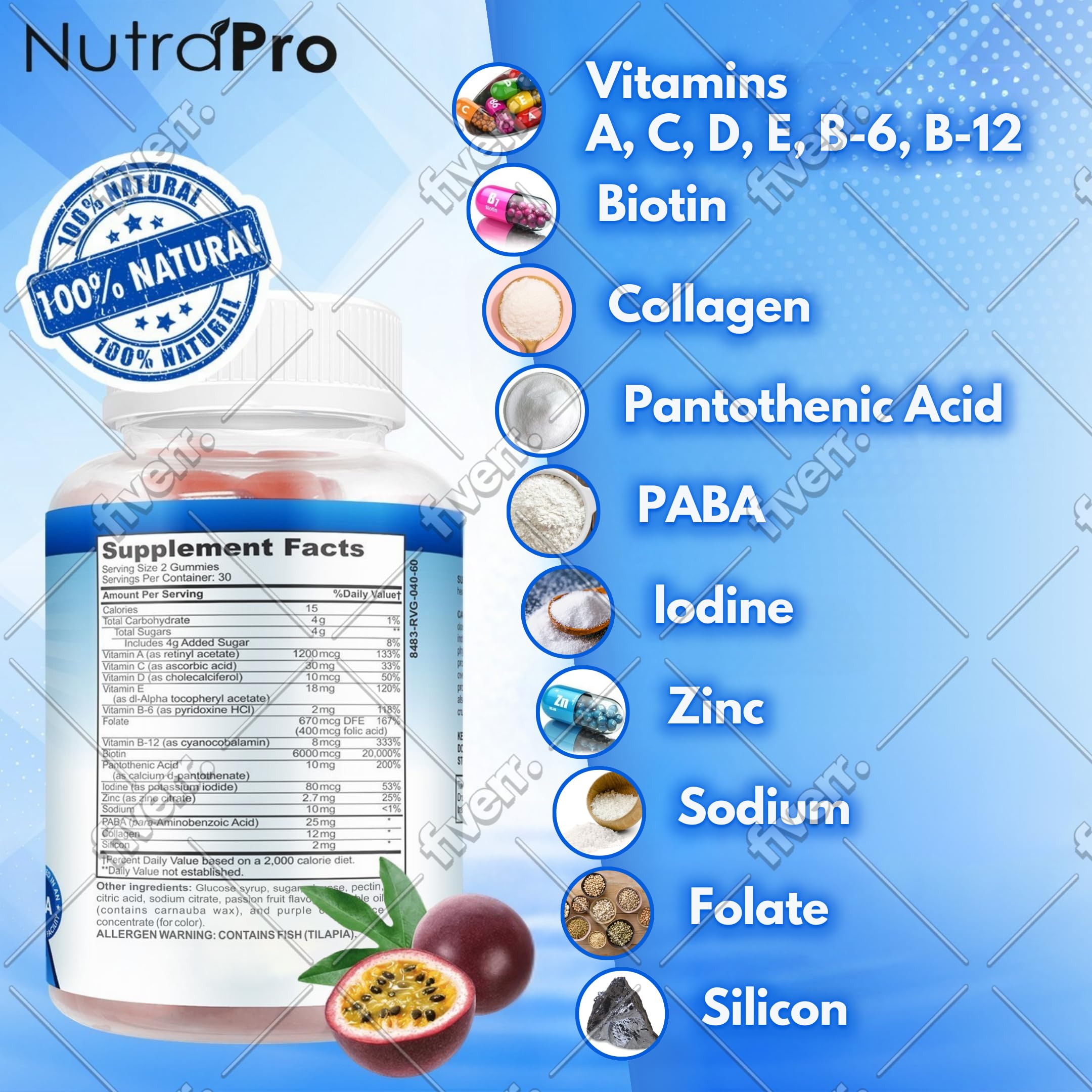 NutraPro Nail Growth Gummies passion-fruit close-up highlighting delicious flavor.