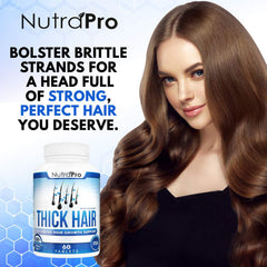 NutraPro Thick Hair Growth pills closeup showing daily vitality support.