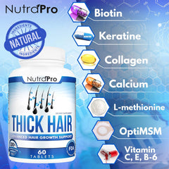NutraPro Thick Hair Growth tablets arranged for even distribution.