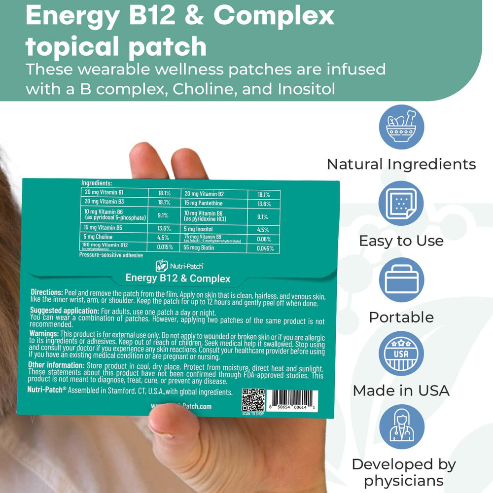 NUTRI-PATCH Energy B12 Complex bottle inclusion for easy storage