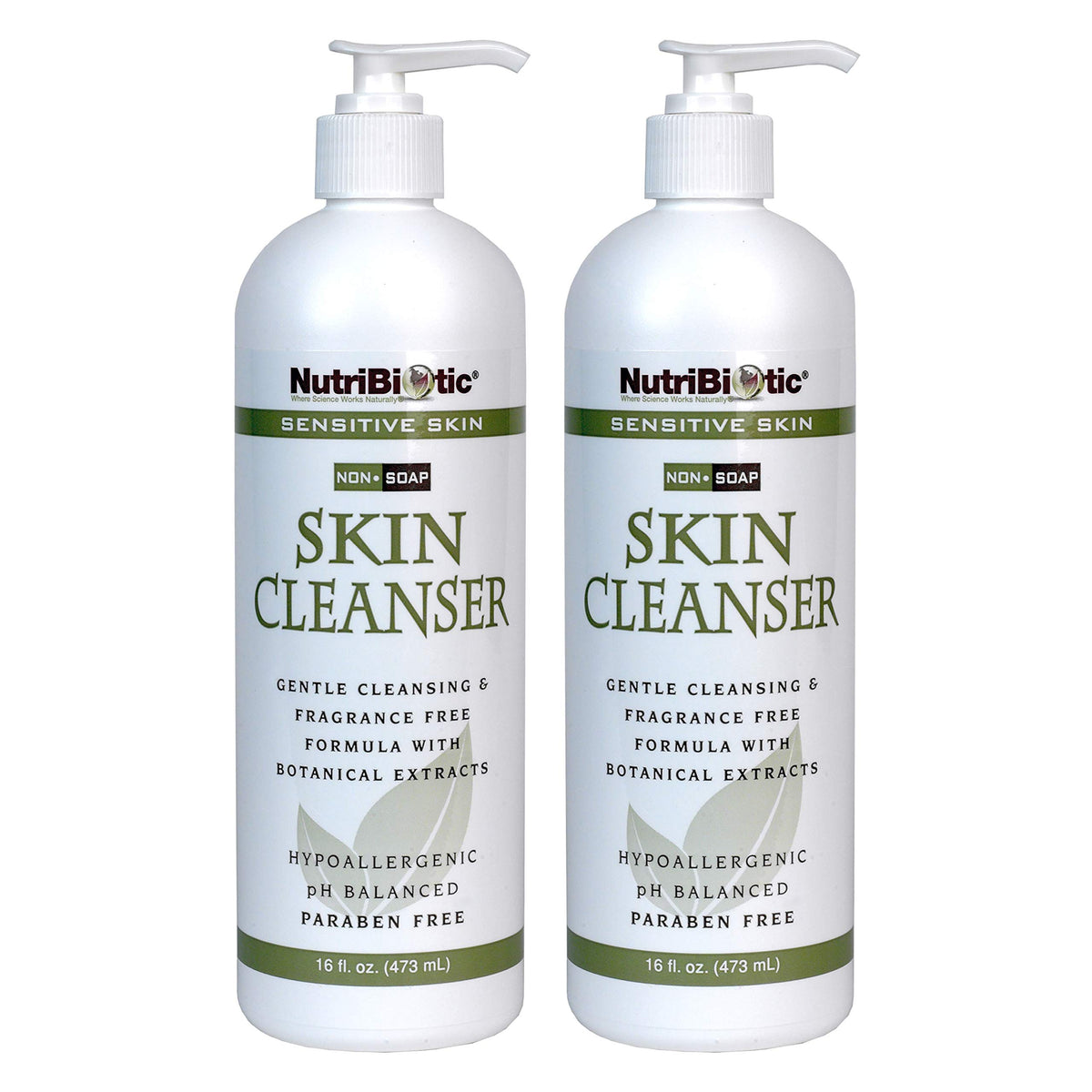 NutriBiotic Sensitive Skin Cleanser twin-pack bottle for gentle, pH-balanced cleansing.