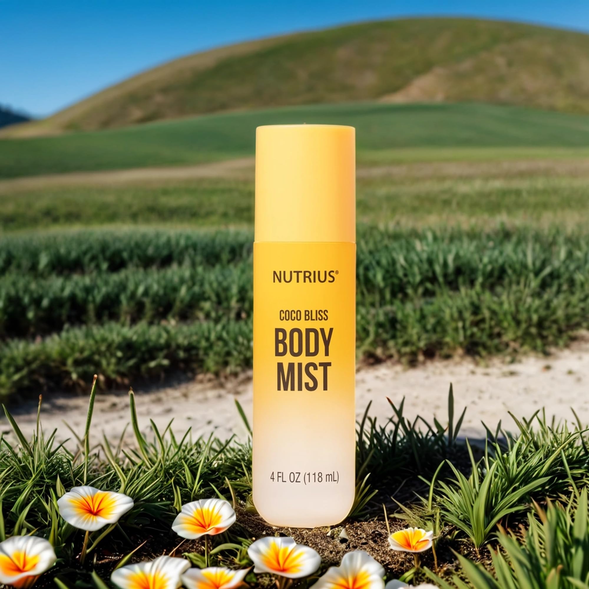 Nutrius Coco Bliss spray dispense shows lightweight mist for non-greasy application