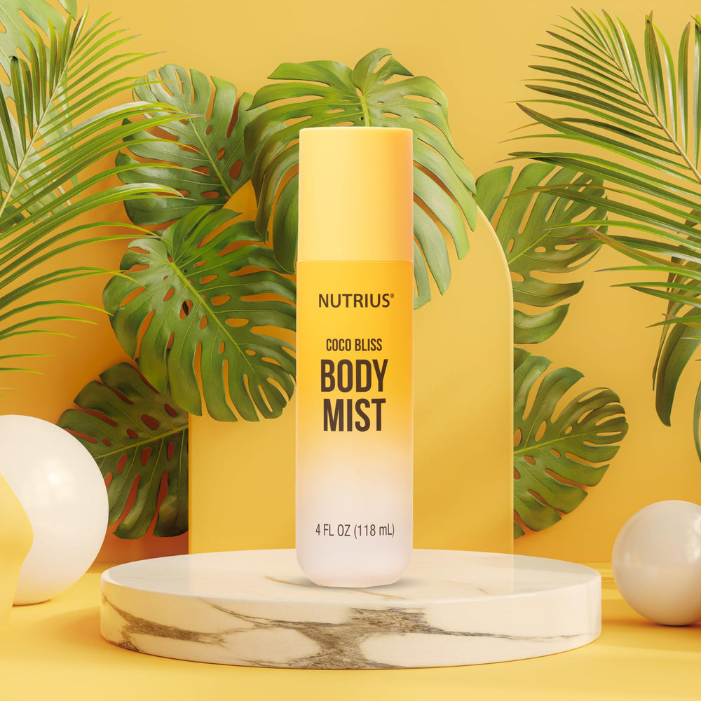 Nutrius Coco Bliss mood-scene with coconuts suggests uplifting daily aroma
