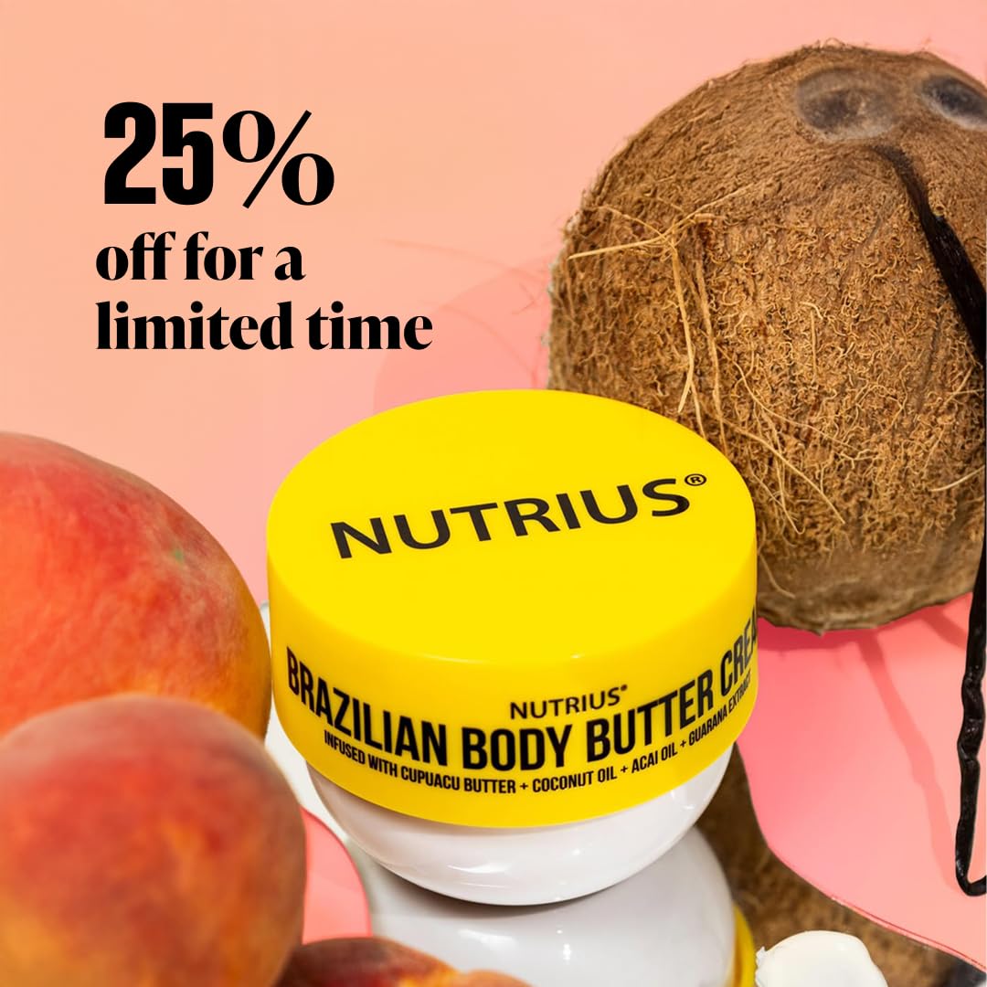 Nutrius Brazilian Body Butter Cream packaging front for all skin types.