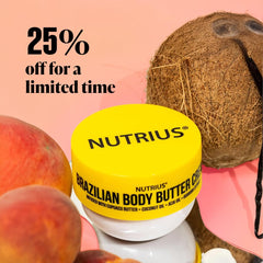 Nutrius Brazilian Body Butter Cream packaging front for all skin types.