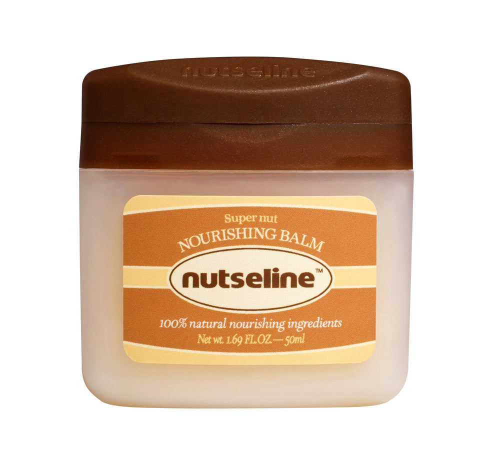 Nutseline Super Nut Balm packaging highlights clean, vegan moisturizer attributes.