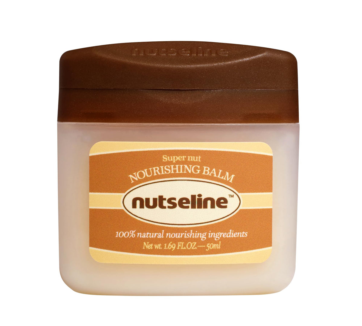 Nutseline Super Nut Balm packaging highlights clean, vegan moisturizer attributes.