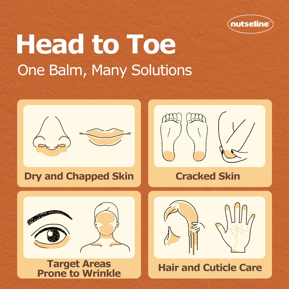 Label emphasizes Vitamin E and shea butter in Nutseline balm ingredients.