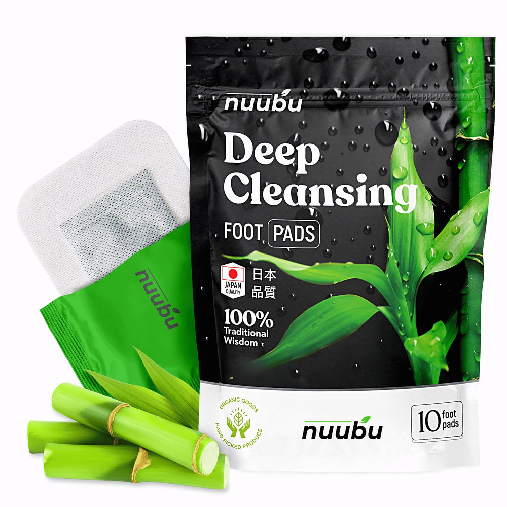 Nuubu foot pads lavender collection shown on feet for soothing nighttime ritual