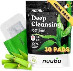 Nuubu deep cleansing foot pads packaging shows premium herbal patch set for home use