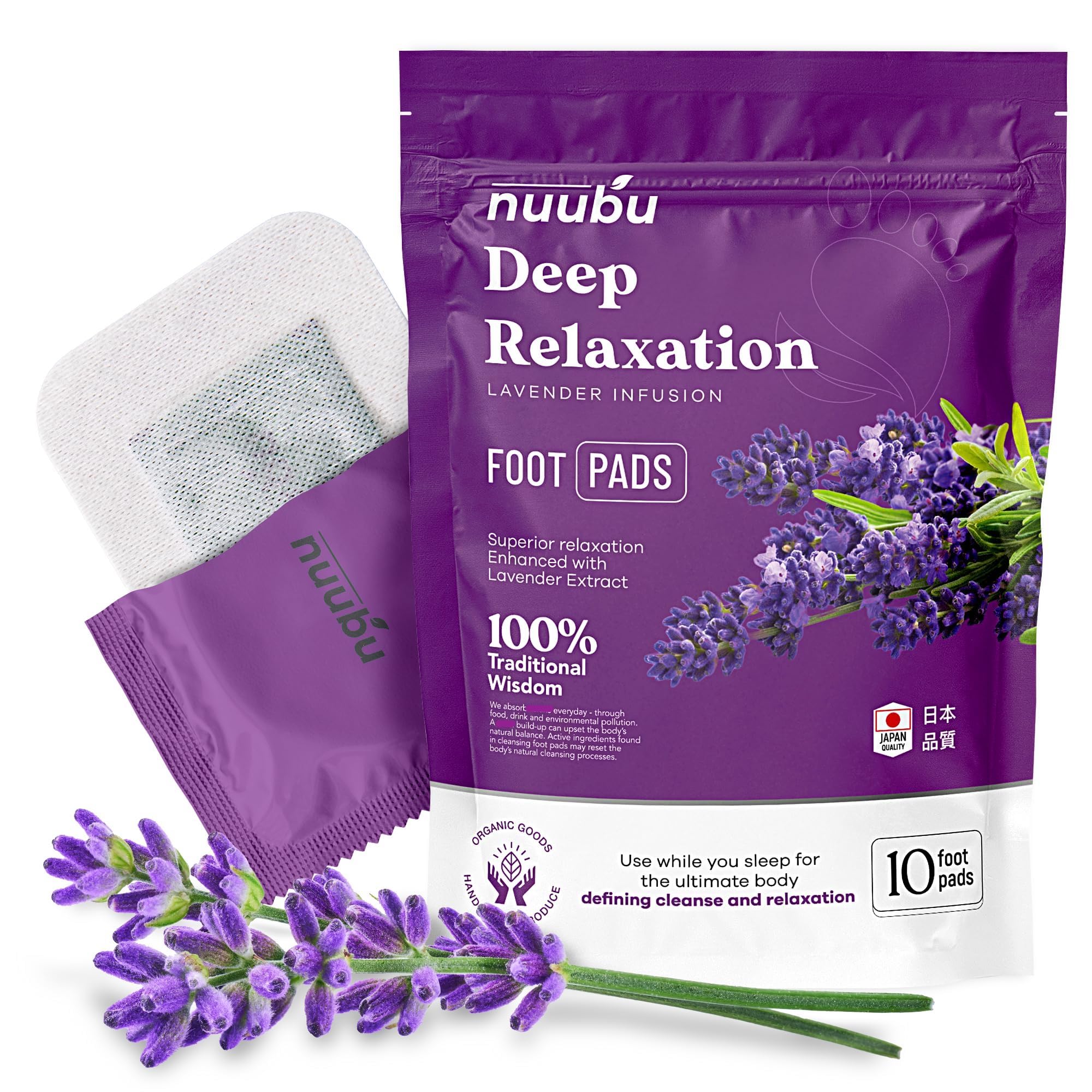 Nuubu original foot pads on feet demonstrating easy-to-use overnight care routine