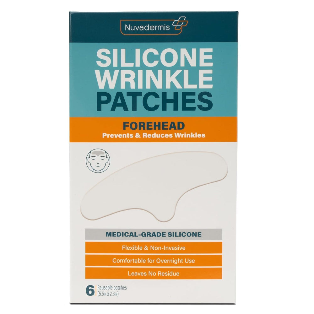NUVADERMIS silicone forehead wrinkle patches pack for overnight targeted wrinkle care.