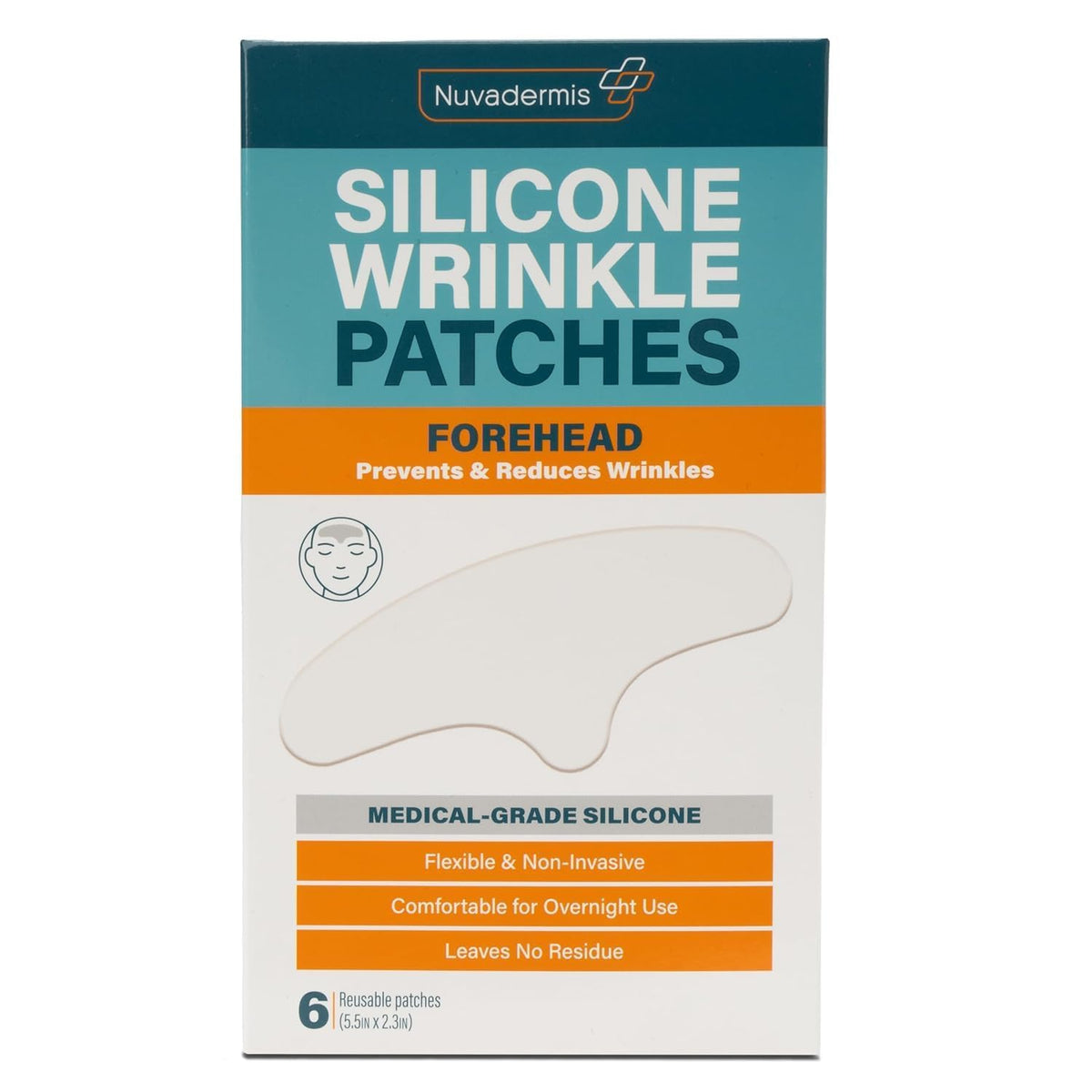 NUVADERMIS silicone forehead wrinkle patches pack for overnight targeted wrinkle care.