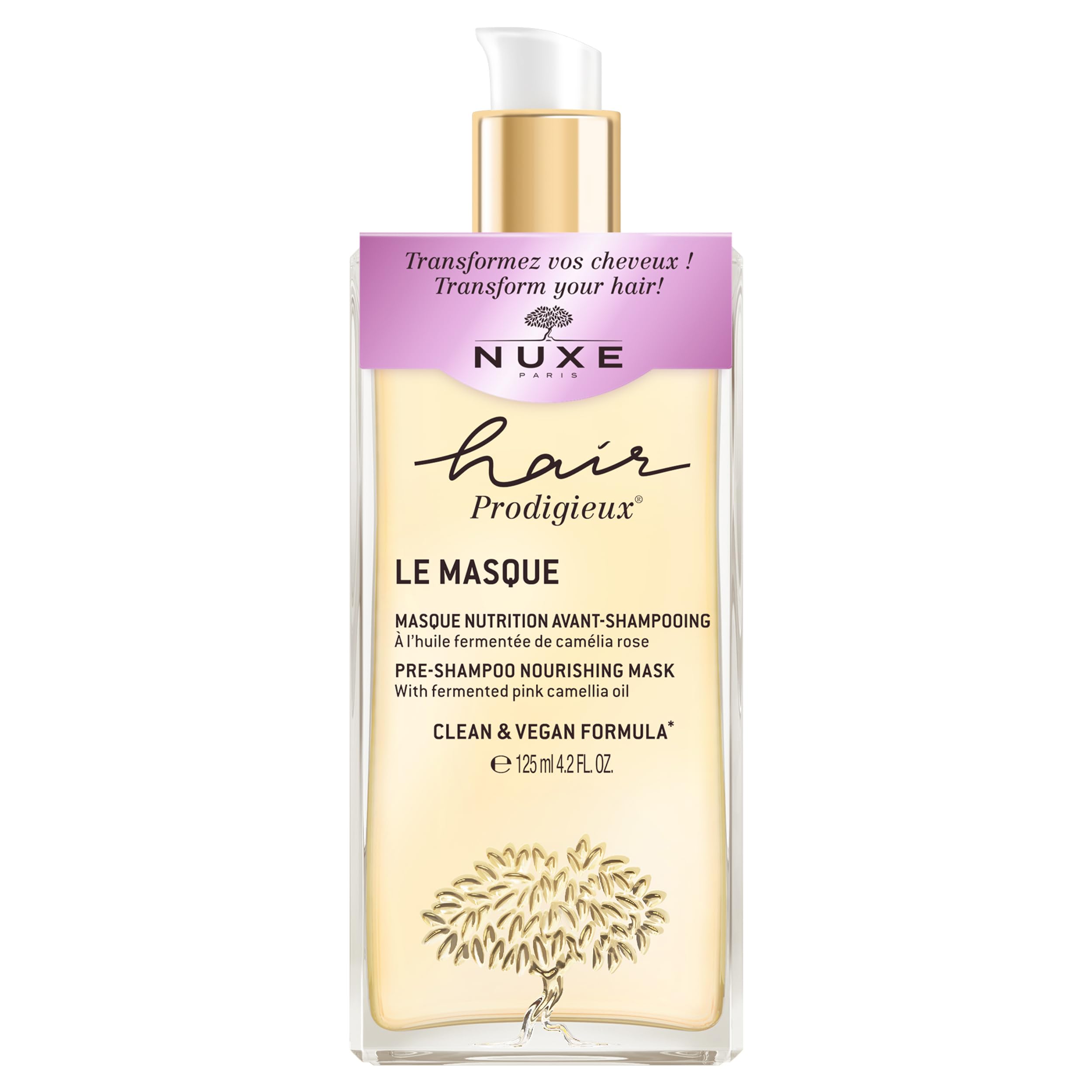 Nuxe Hair Prodigieux pre-shampoo mask jar closeup highlighting rich nourishment for hair