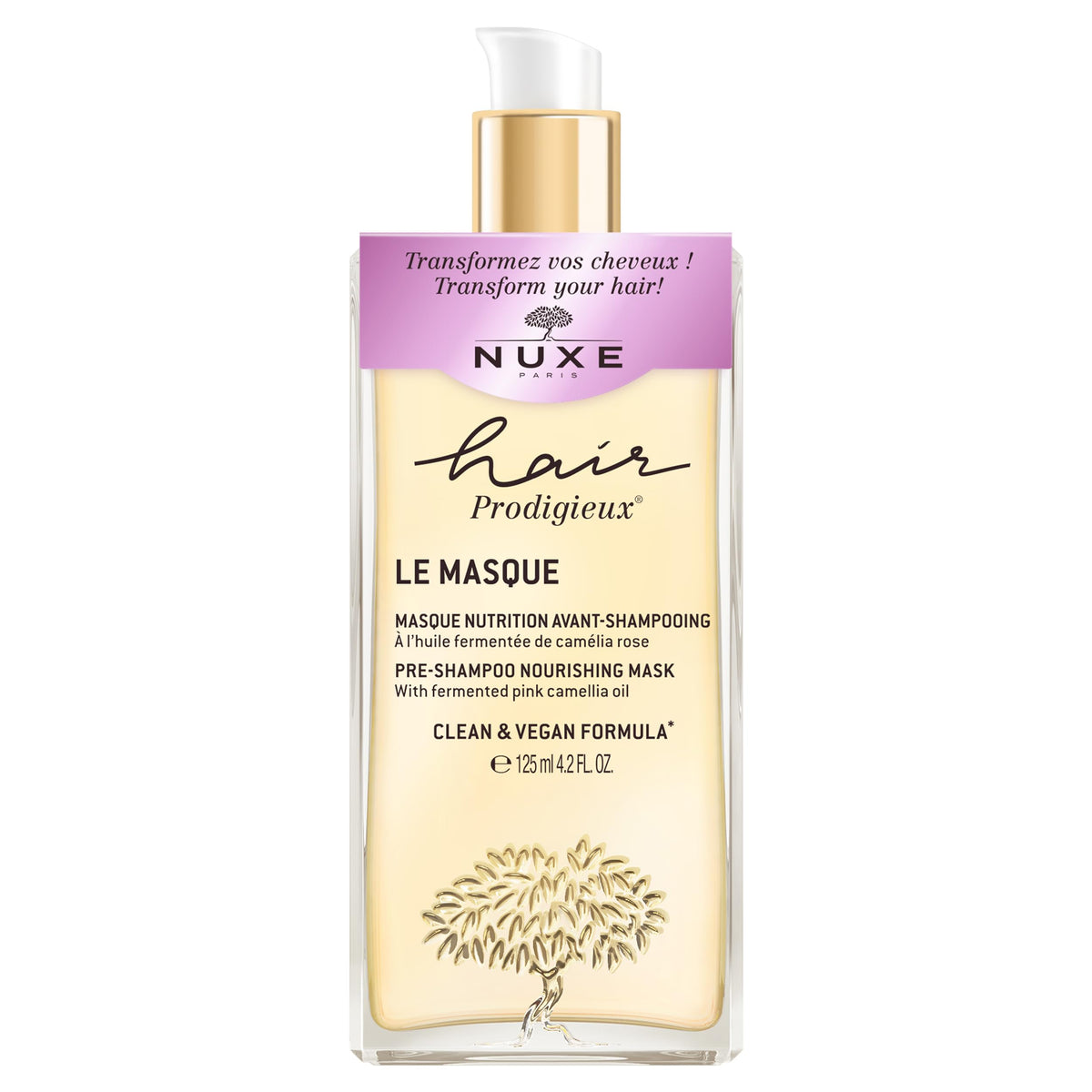Nuxe Hair Prodigieux pre-shampoo mask jar closeup highlighting rich nourishment for hair