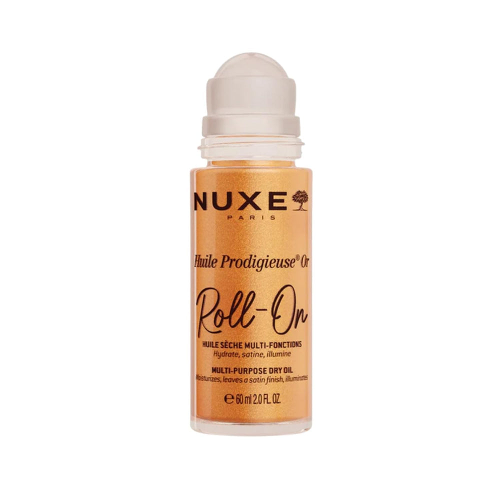 Nuxe Huile Prodigieuse Shimmer Roll-On travel-friendly size for easy touch-ups.