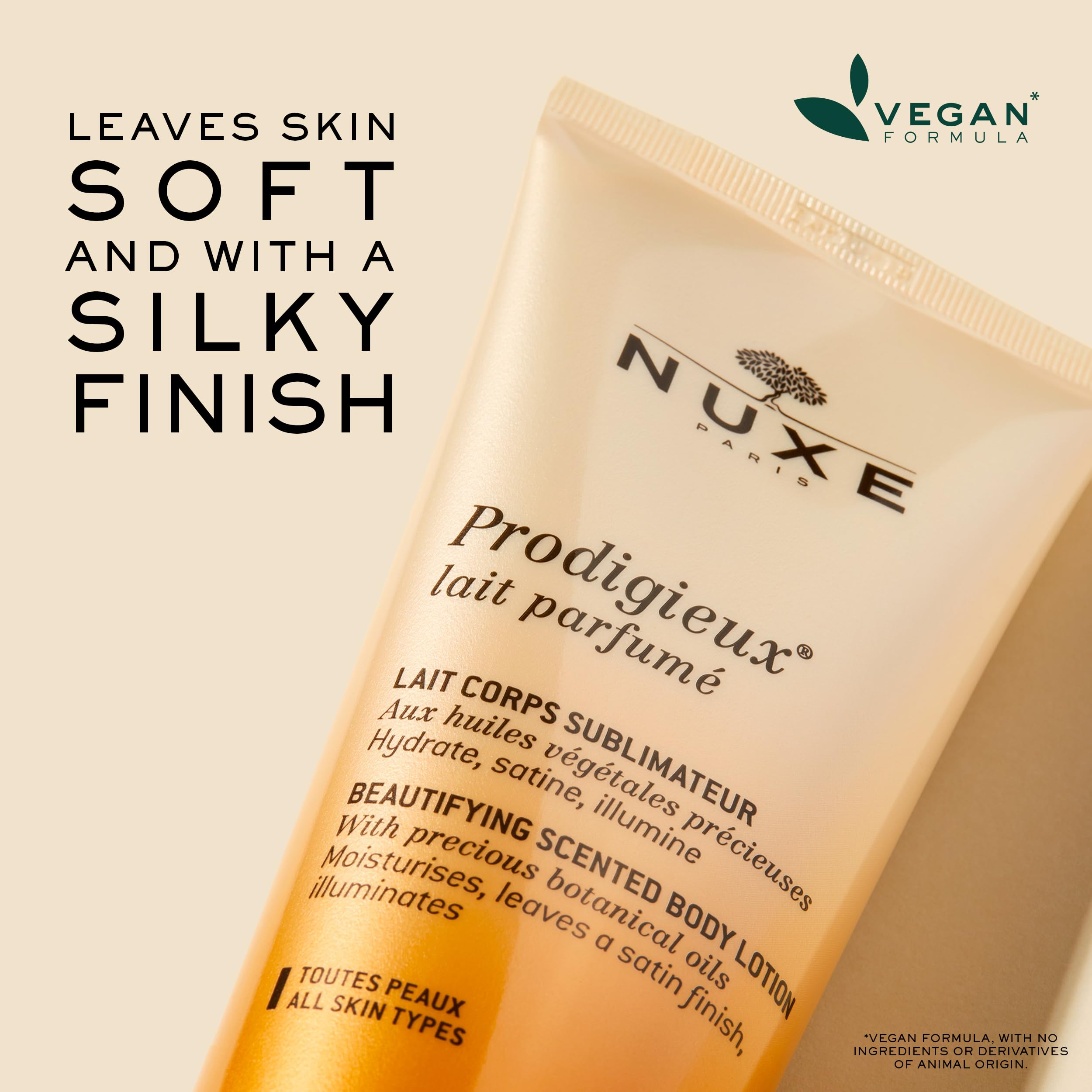 Nuxe Prodigieux lotion hand application showing smooth skin after use
