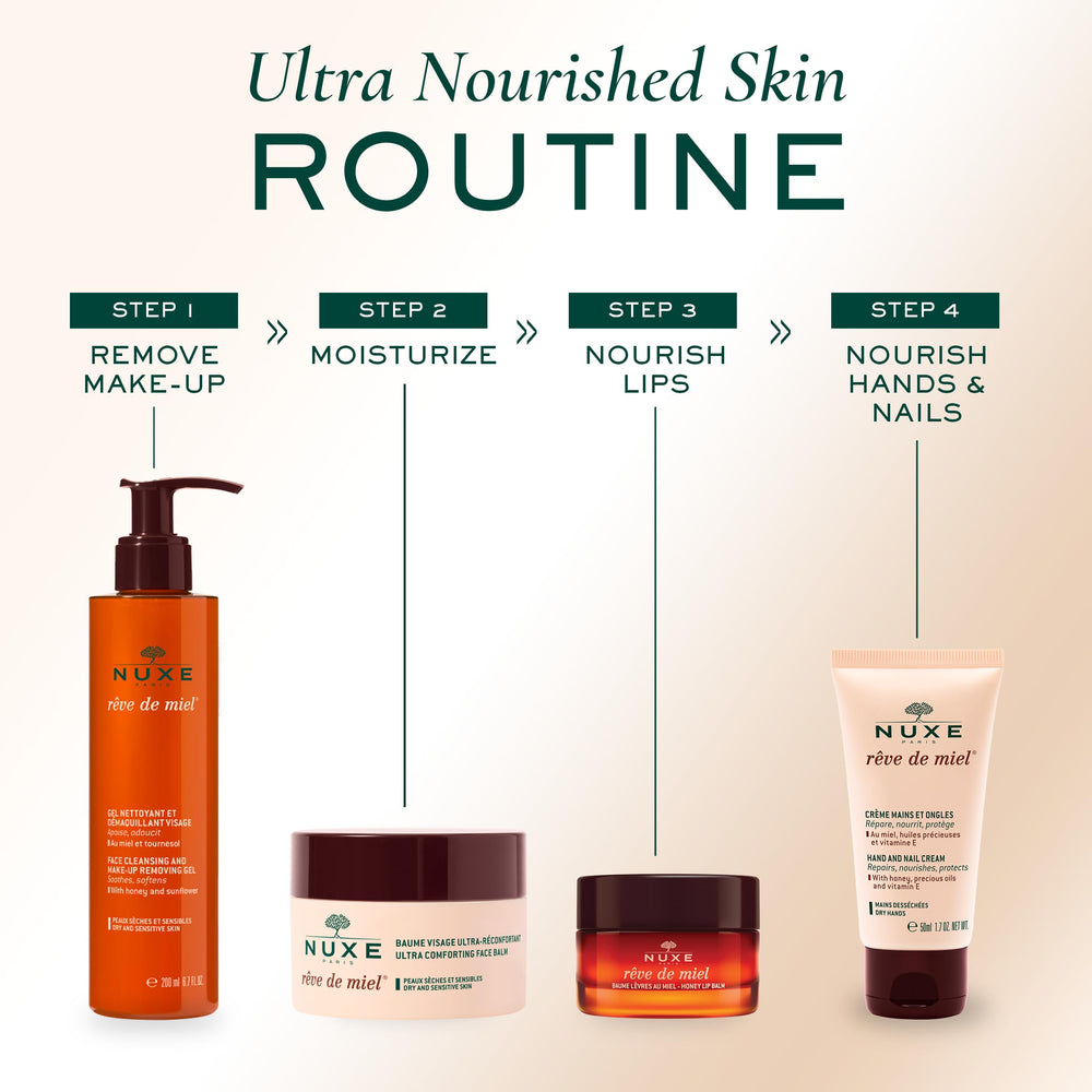 Nuxe Reve de Miel cleanser made in France signals premium botanical skincare.