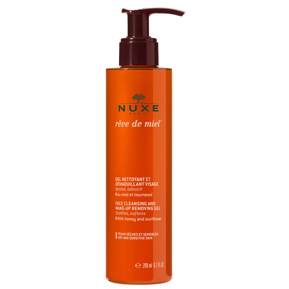 Nuxe Reve de Miel cleanser bottle offers gentle cleansing for sensitive skin.