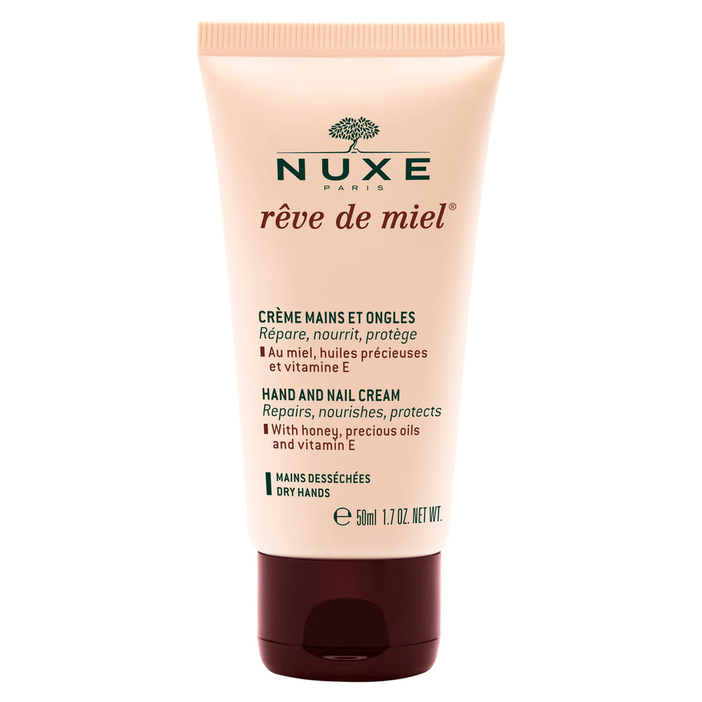Nuxe Rêve de Miel hand cream tube close-up nourishing dry hands.