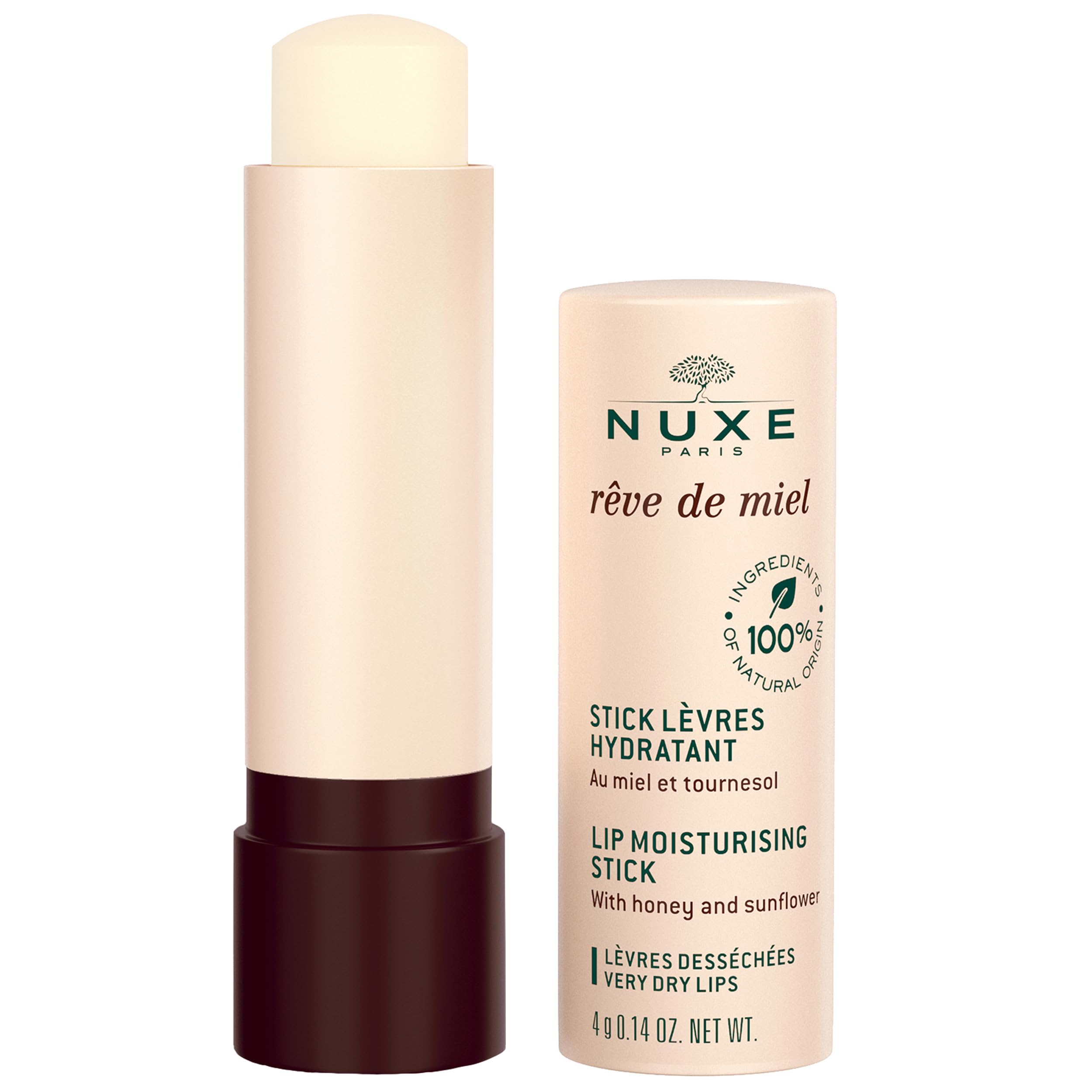 NUXE Reve de Miel lip stick packaging closeup for travel hydration