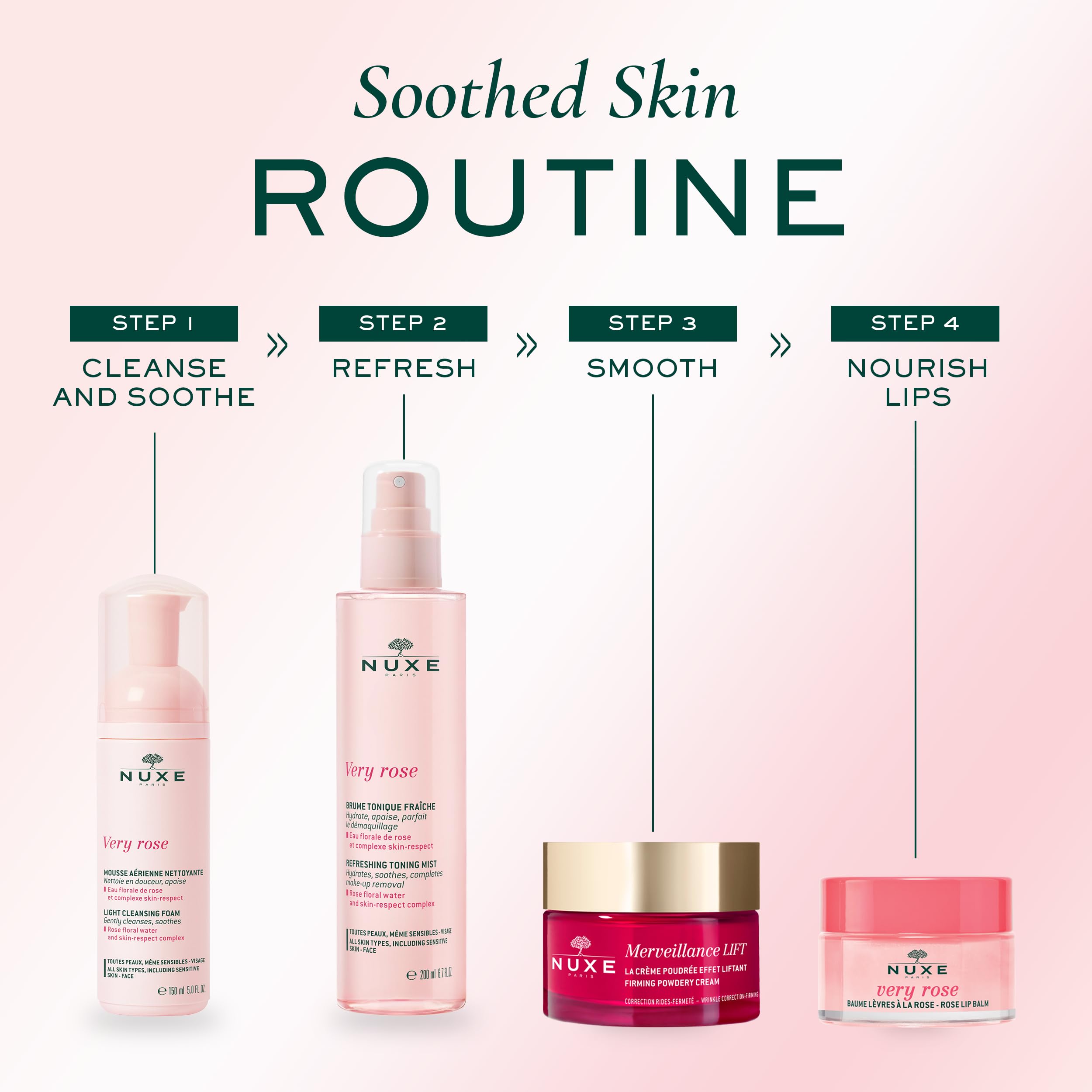 Nuxe Very Rose balm being applied on lips for daily care and glow.
