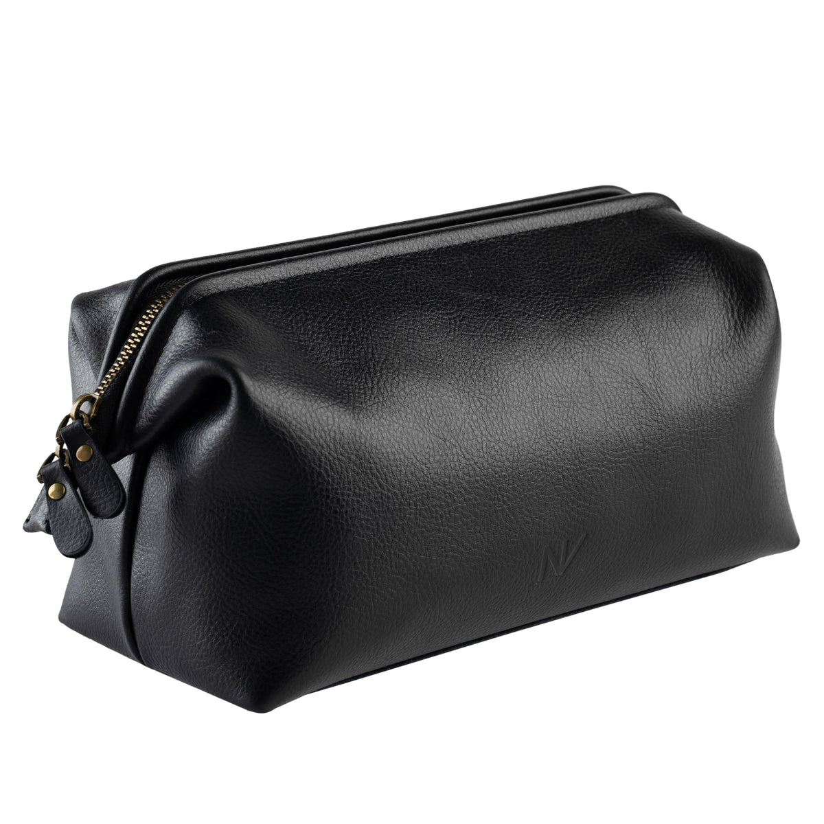 NV Holders premium leather toiletry bag front view highlights timeless elegance for travel organization.