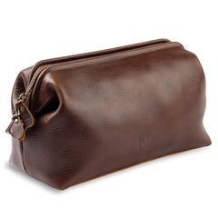 NV Holders premium leather toiletry bag open compartment for easy access to grooming essentials
